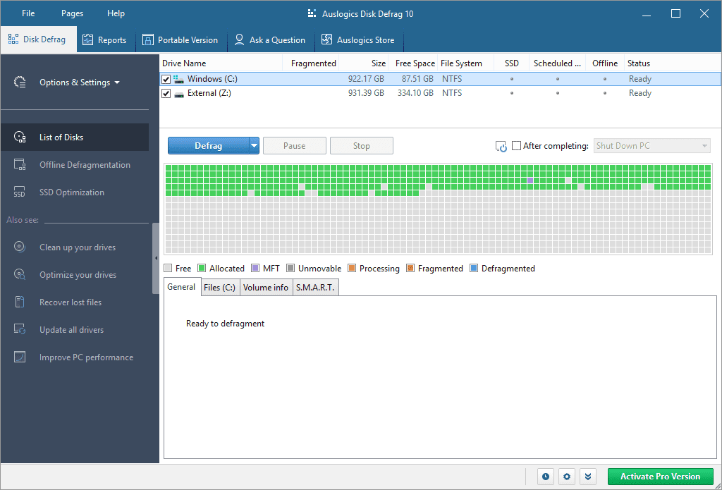 Windows 10-এ Auslogics Disk Defrag v10