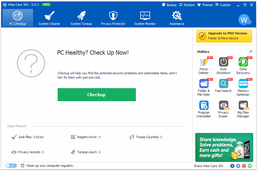 Windows 10-এ Wise Care 365 v3.9.2-এর স্ক্রিনশট