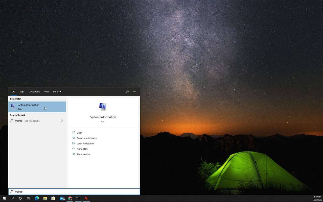 Zrzut ekranu przedstawiający otwieranie Informacji o systemie w systemie Windows 10