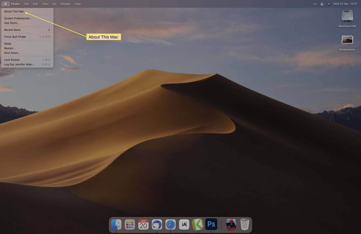 Pracovná plocha MacOS so zvýraznenou možnosťou About This Mac.