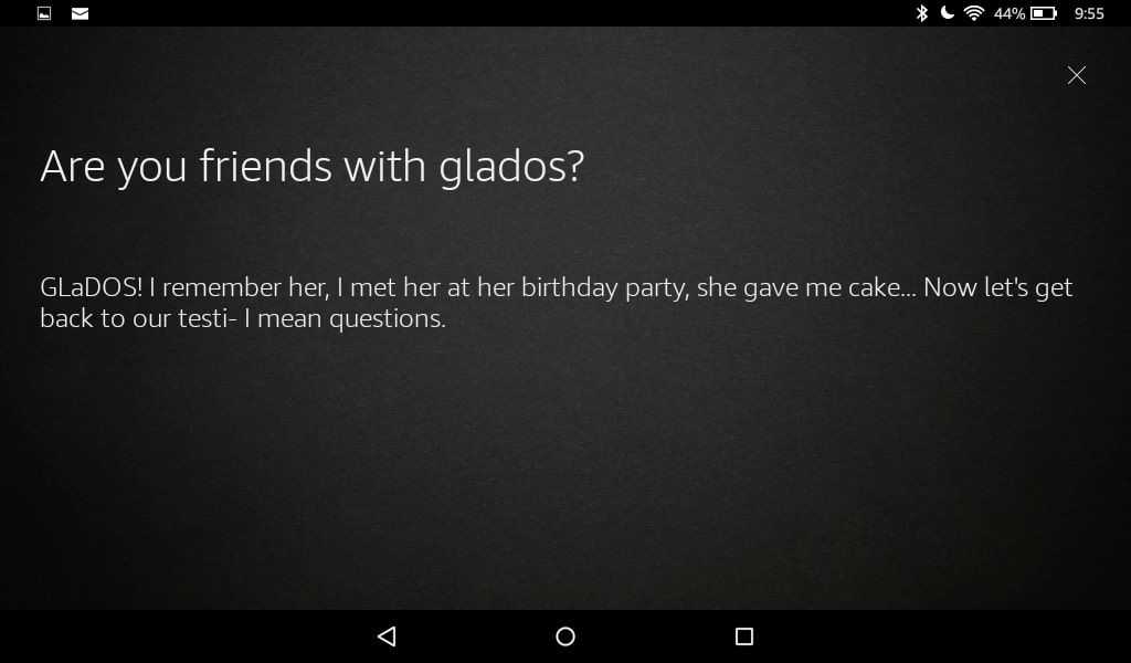 Paklauskite Alexos, ar ji žino GLaDOS dėl juokingo vaizdo žaidimo Velykų kiaušinis.