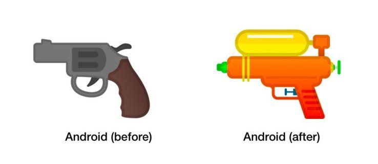 Google seko Apple, Twitter un Samsung, mainot ieroču emocijzīmes uz ūdens pistoli