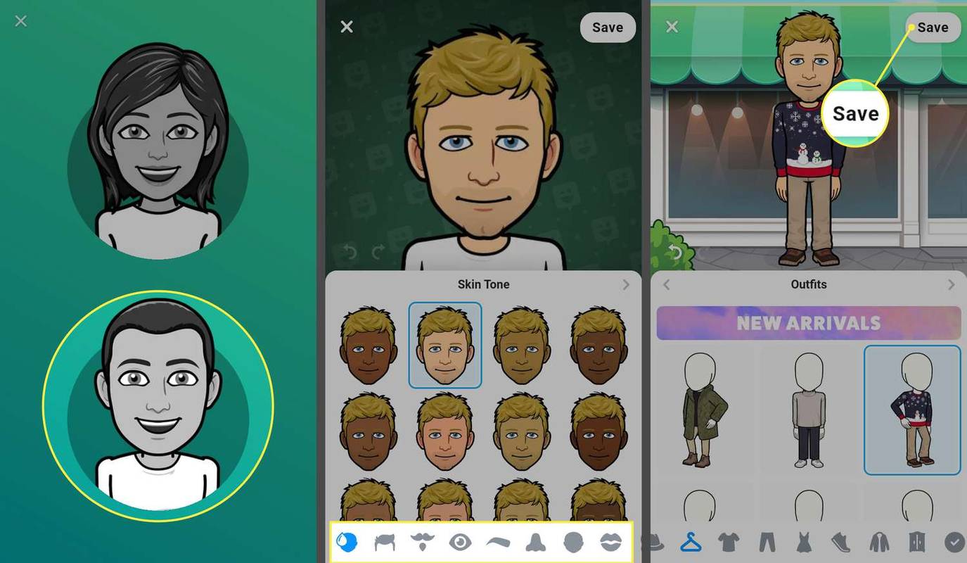 Ikona chlapca, nástroje na prispôsobenie Emoji a Uložiť v aplikácii Bitmoji