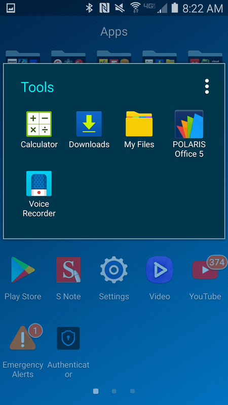 folder Tools na pasku aplikacji na Androida