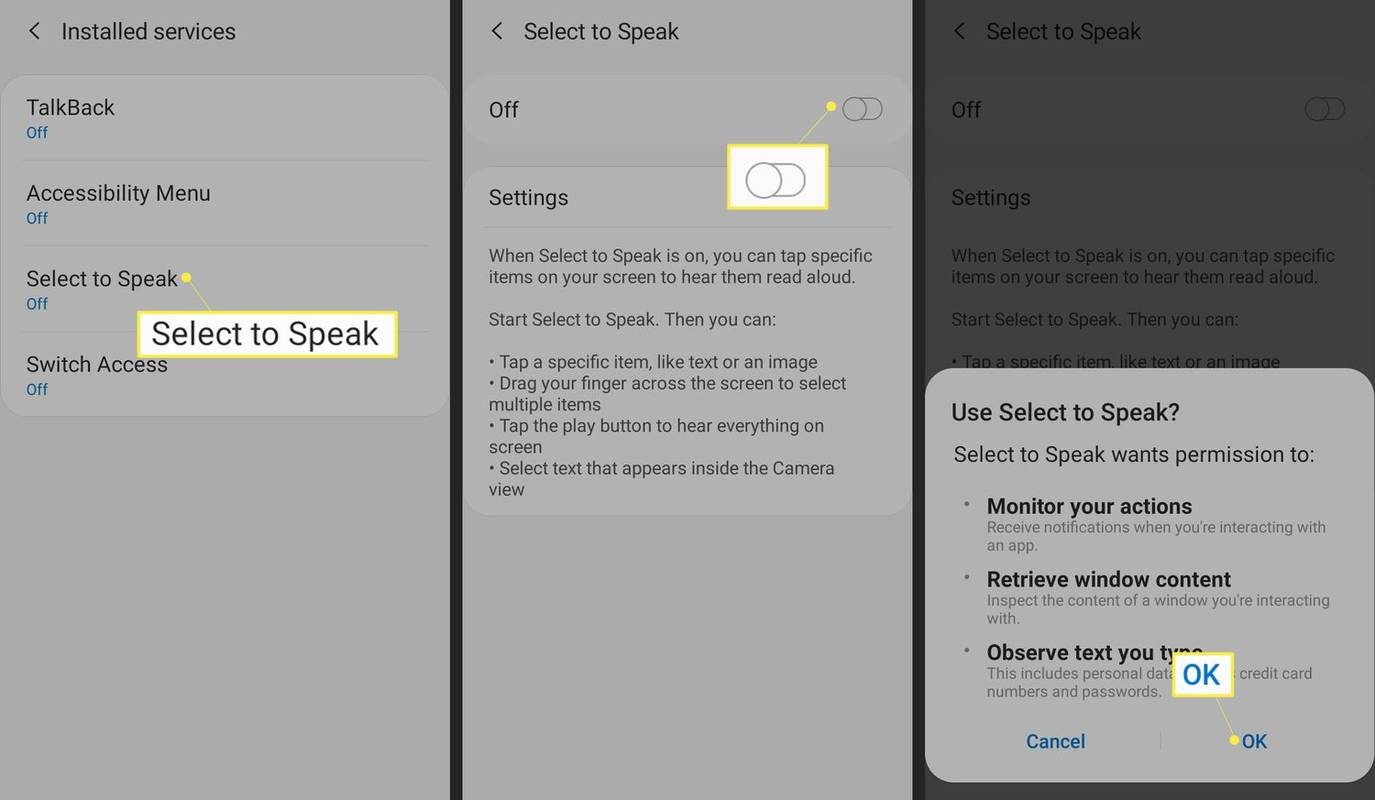 วิธีเปิดใช้งาน Select to Speak บน Android