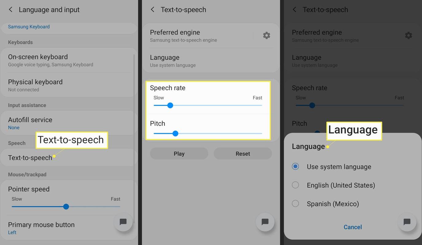 Tekst kõneks seadete muutmine Androidis