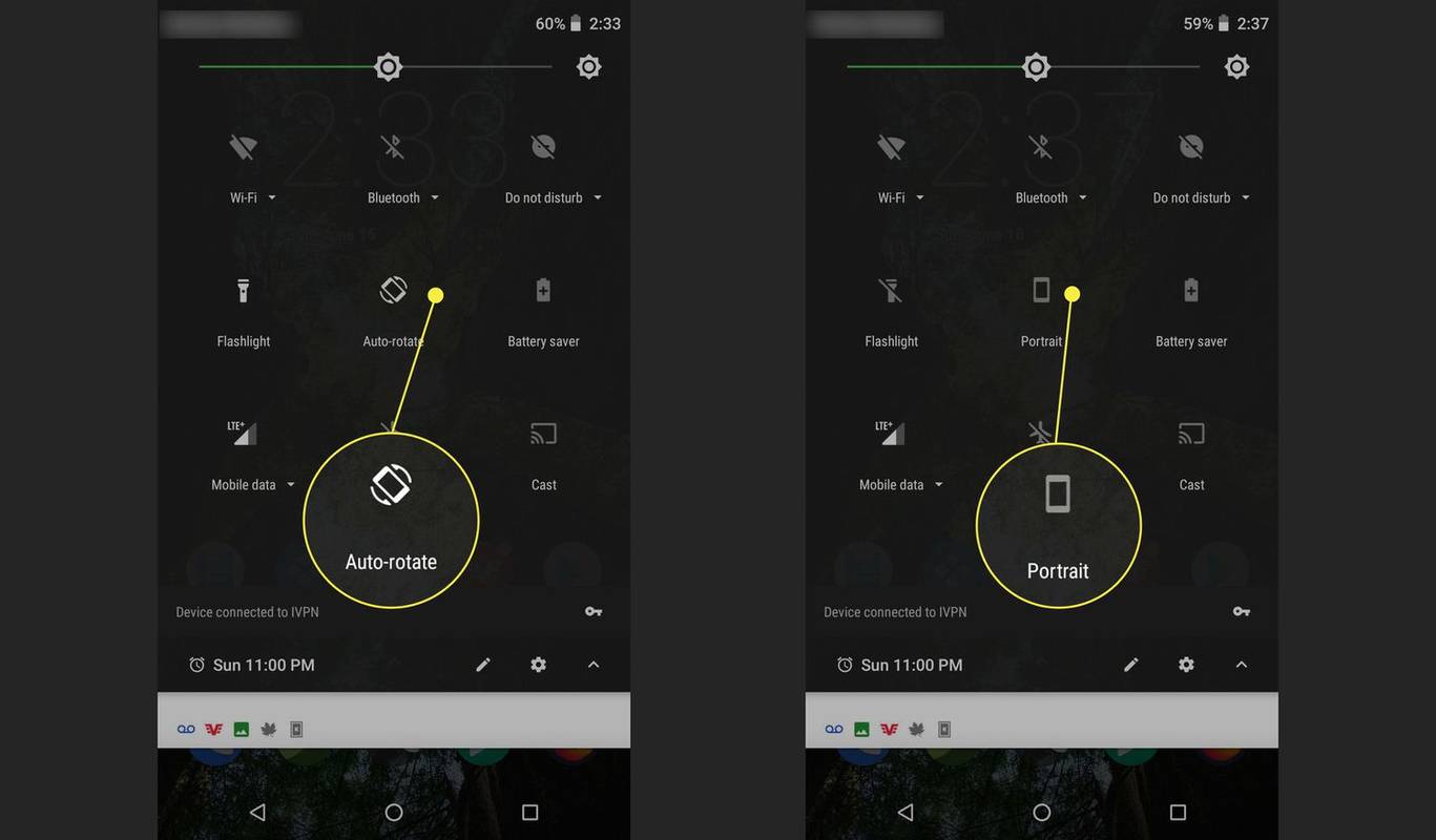 Android hurtiginnstillinger roterer automatisk