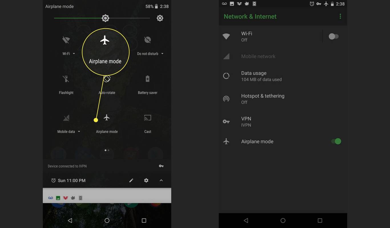 Configurações rápidas do Android modo avião