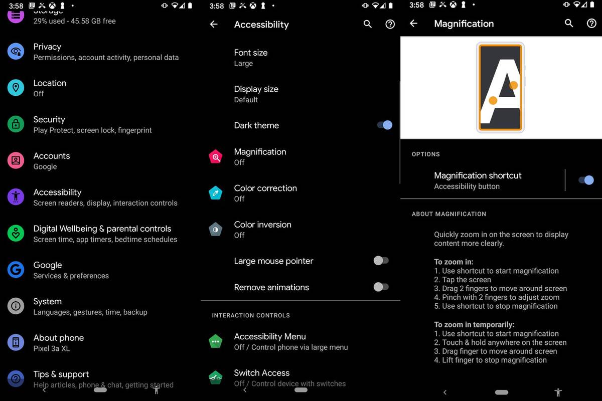 Serija posnetkov zaslona, ​​ki prikazuje, kako vklopiti Android