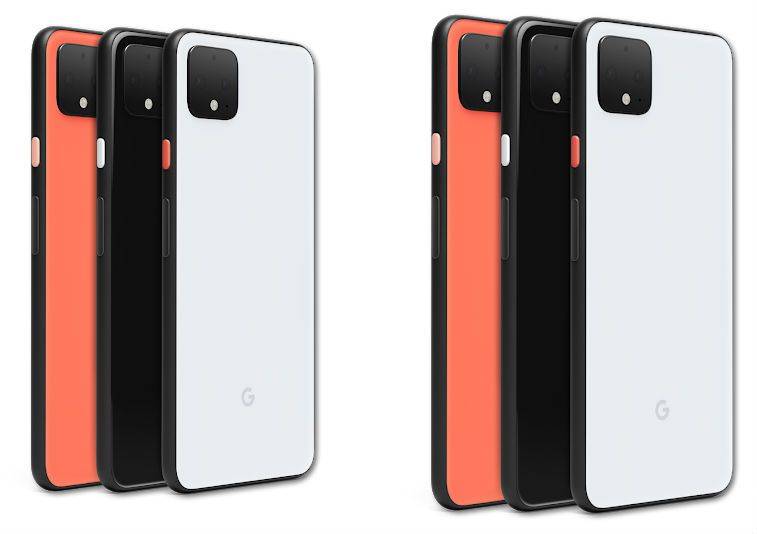 Telefony Pixel 4 a Pixel 4XL ve všech dostupných barvách.