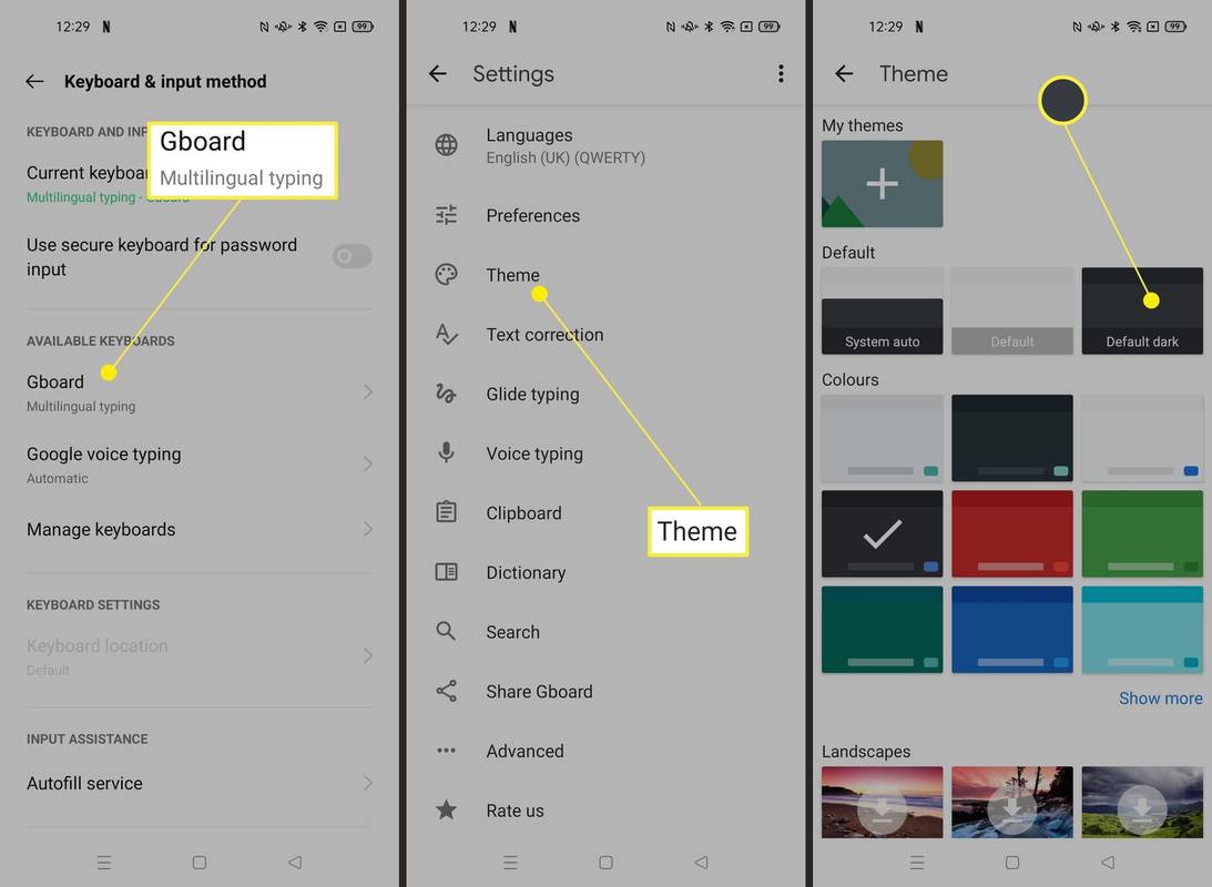 Необходими стъпки за промяна на цвета на темата на клавиатурата на Android между бяло или черно