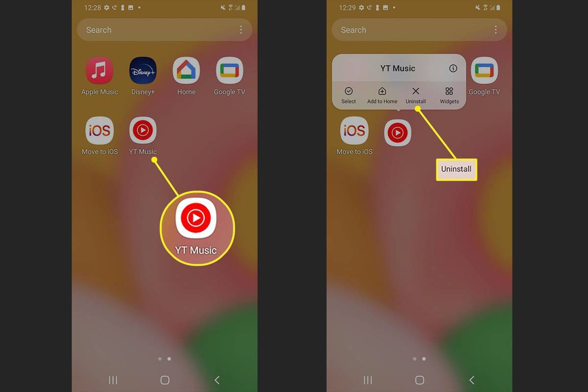 Android z aktywowanym wyskakującym menu aplikacji