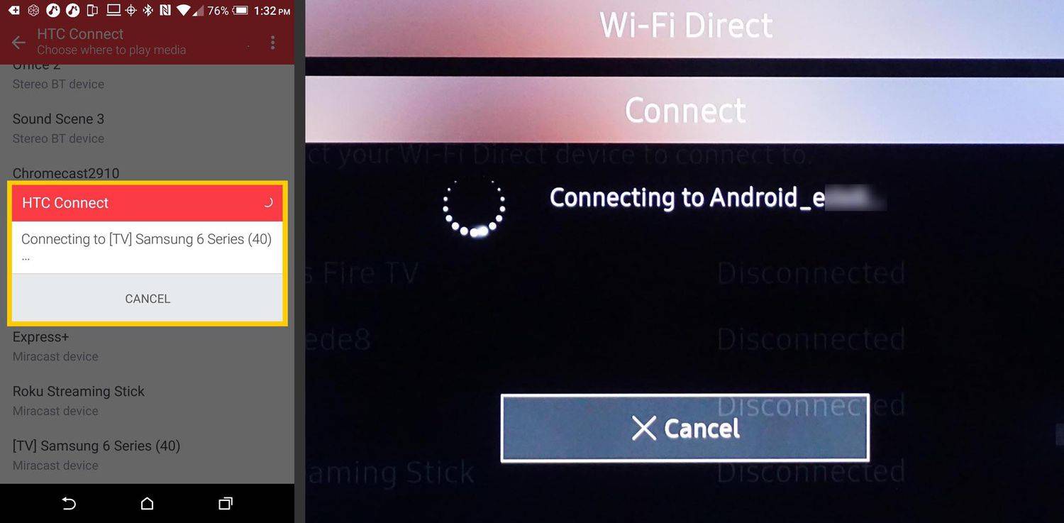 Phản chiếu màn hình điện thoại Android HTC One và TV Samsung Bước ba