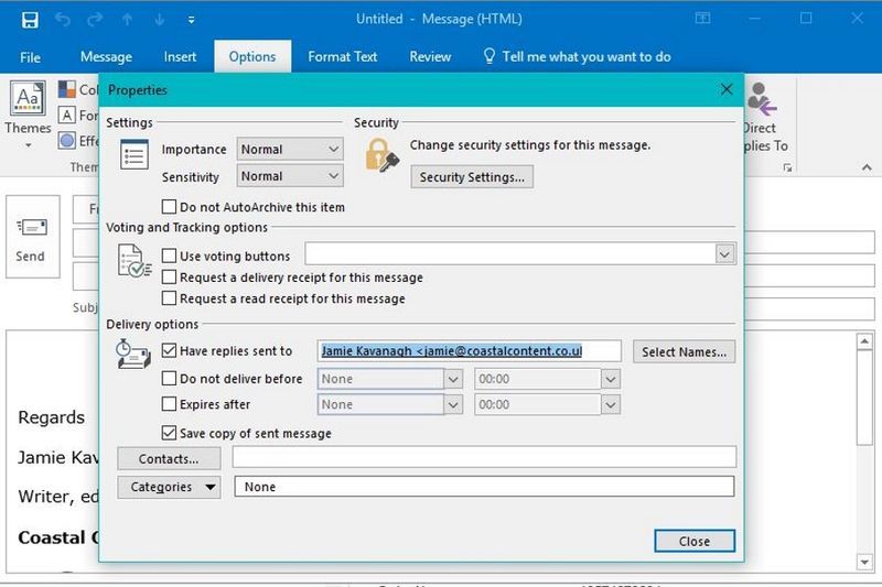 Outlookで電子メールメッセージの「返信先」アドレスを変更する方法
