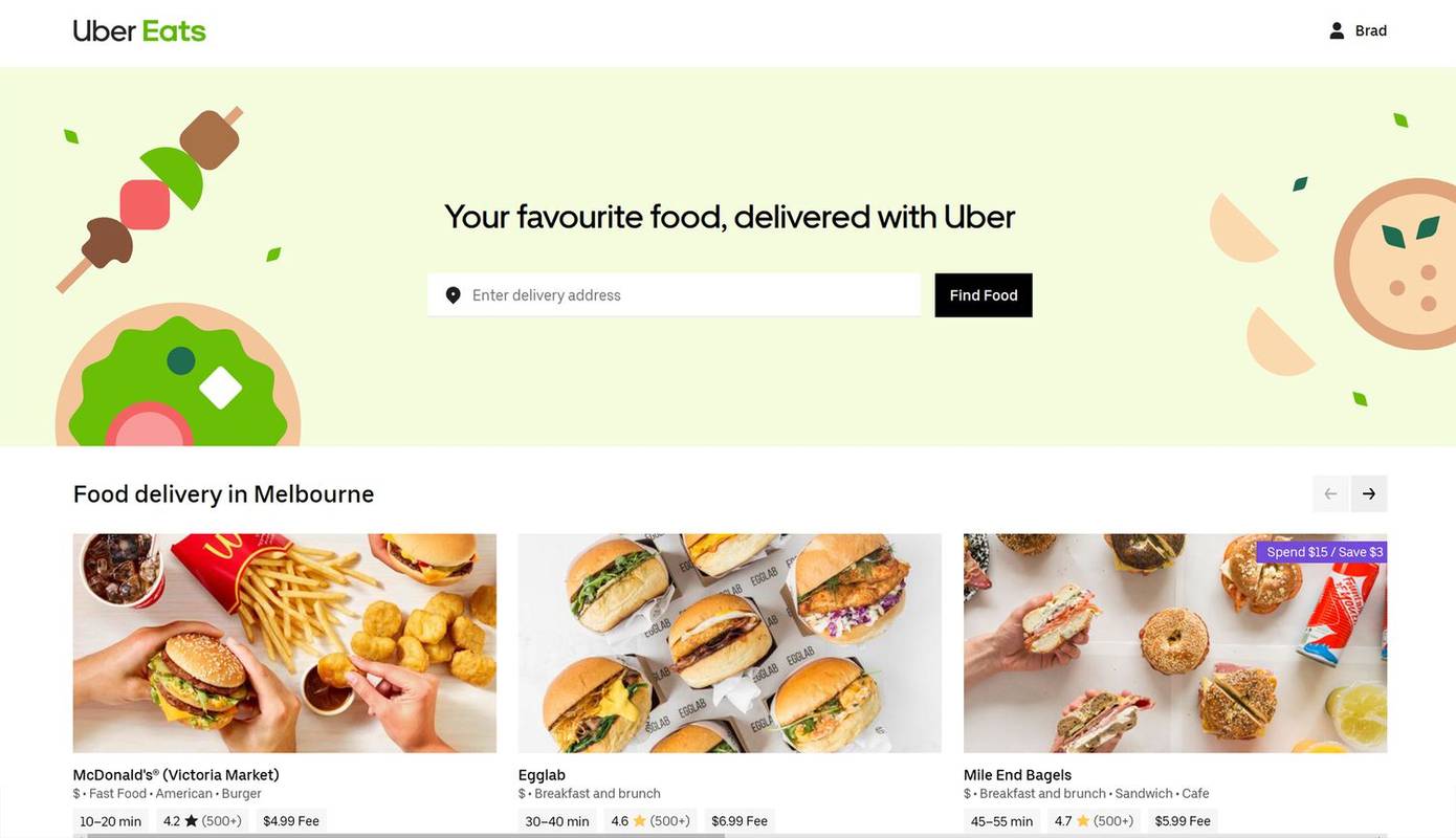 Уебсайт на Uber Eats.