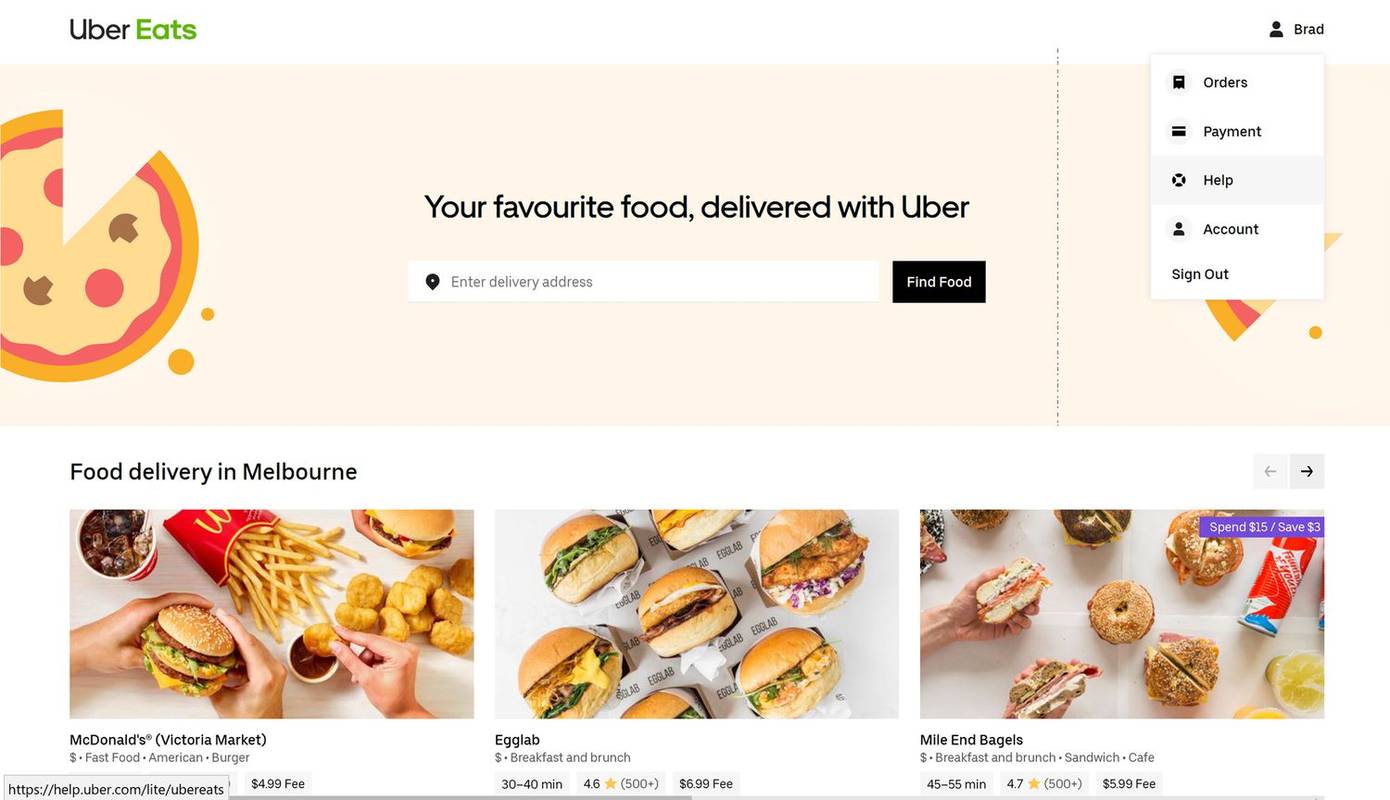 Uber Eats-Website.