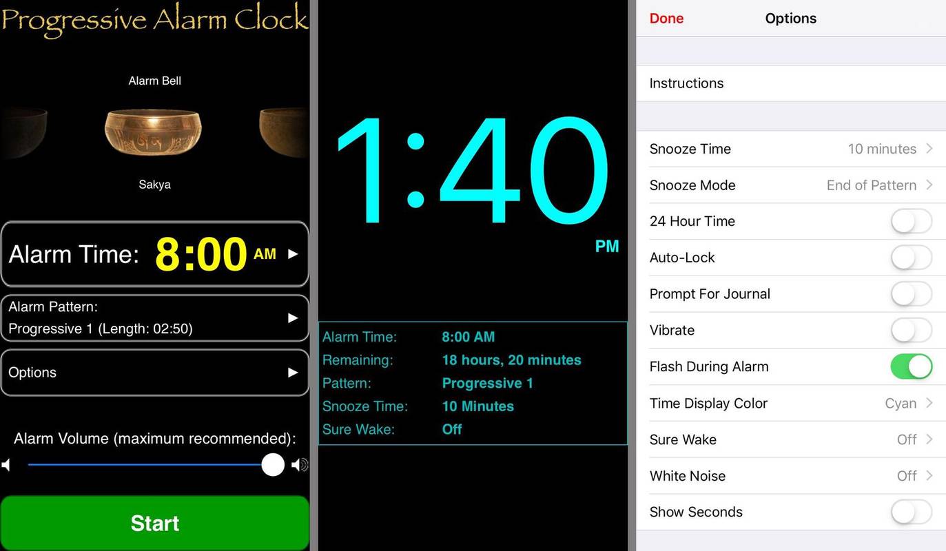 Captures de pantalla del despertador progressiu