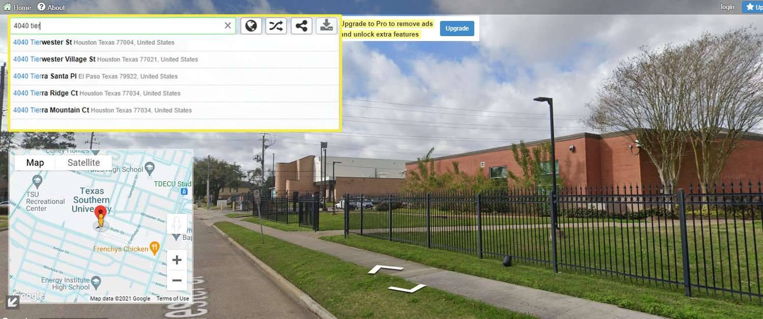 Instant Streetview u pregledniku Chrome prikazuje automatsko dovršavanje padajuće adrese.