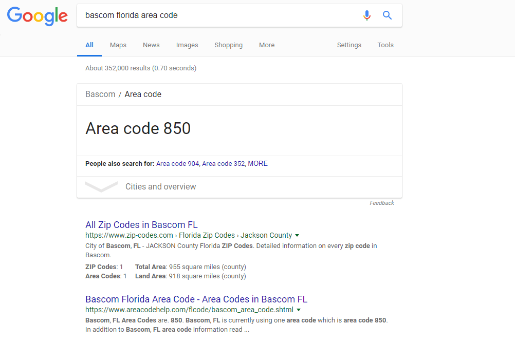 Google에서 지역번호 검색
