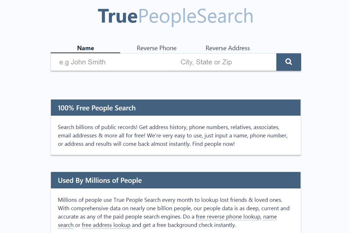 TruePeopleSearch.com vyhledávač lidí