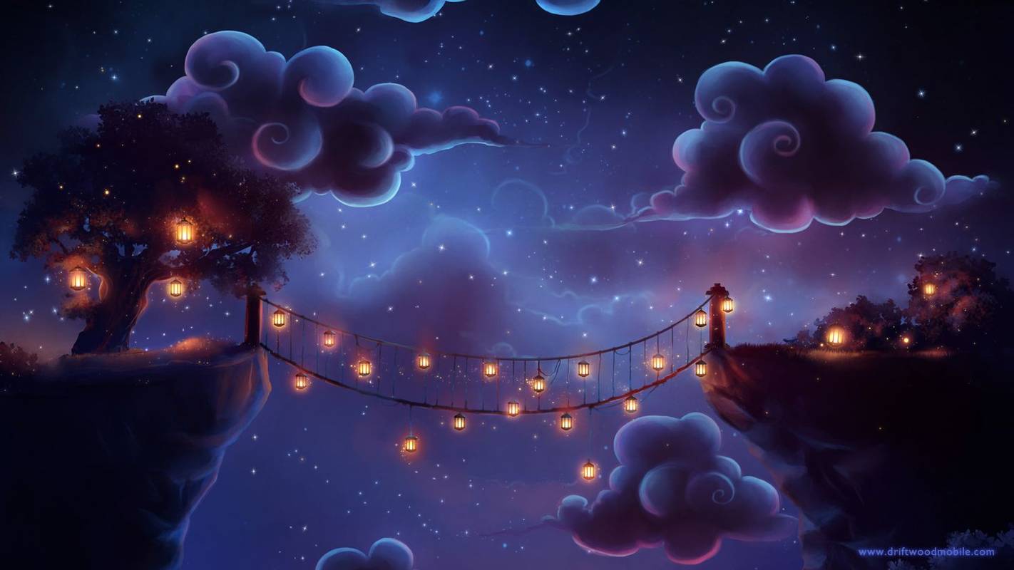 Илюстриран тапет със светещ мост