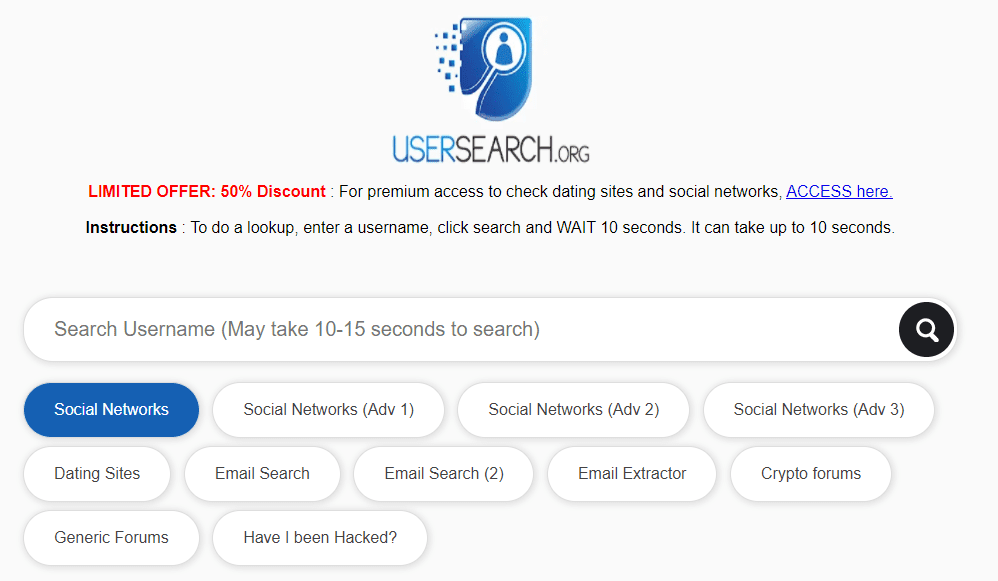 Usersearch.org రివర్స్ శోధన