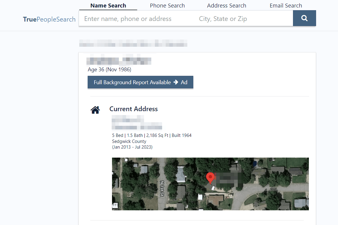 TruePeopleKết quả tìm kiếm địa chỉ nhà của một người
