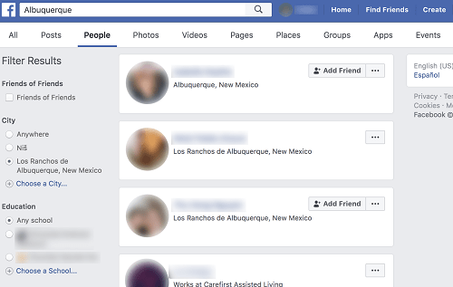 Facebookで特定の都市の友達を探す