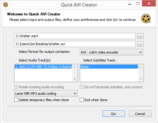 Quick AVI Creator pretvarač datoteka