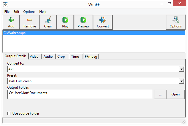WinFF - โปรแกรมแปลงวิดีโอฟรี