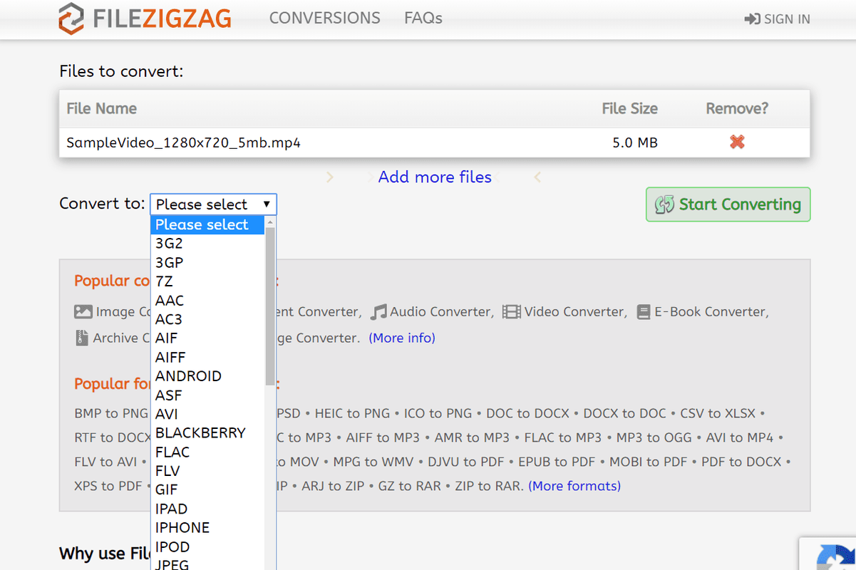 MP4-konvertering på FileZigZag