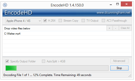 EncodeHD - безплатен софтуер за конвертиране на видео