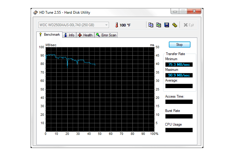 HD Tune v2.55 in Windows 7