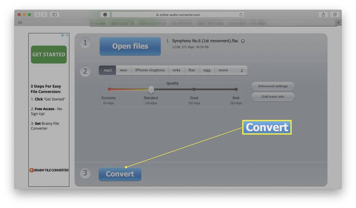 Webová stránka Online Audio Converter so zvýrazneným tlačidlom Konvertovať
