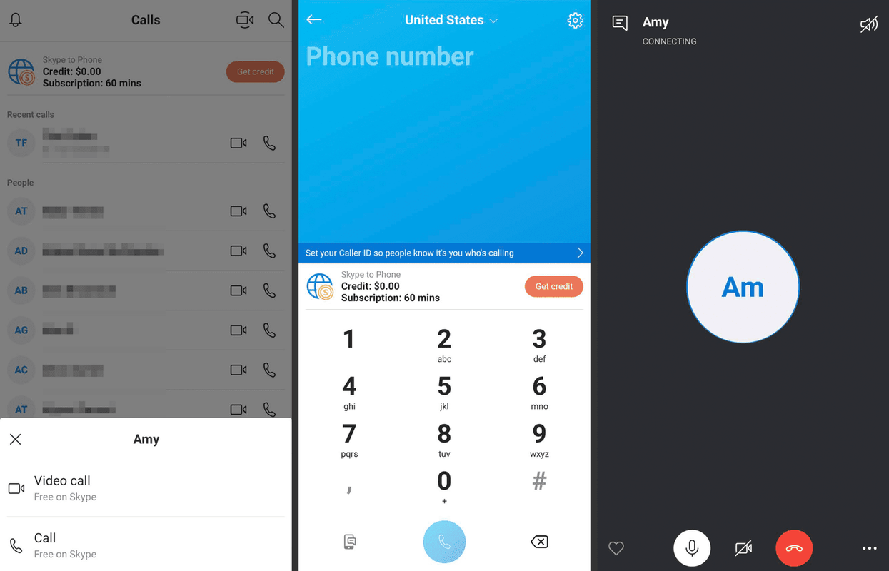 Gratis samtal på Android skype-appen