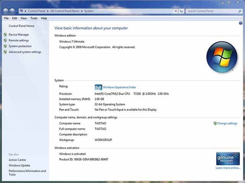 lastnosti windows 7 in merjena povezava Windows 7