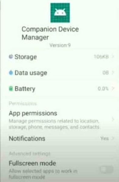 Companion Device Manager-appen på Android
