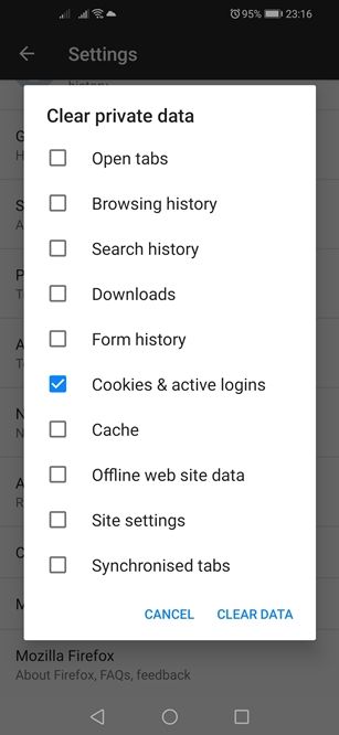 Usuń pliki cookie Android