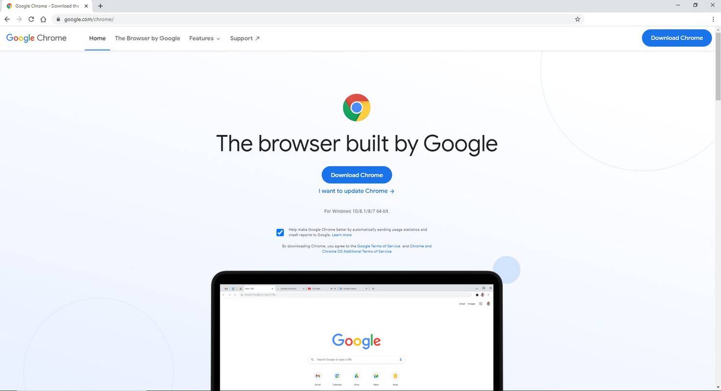 Google Chrome-downloadpagina in het Chrome-browservenster