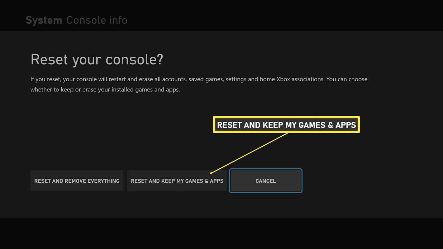 Xbox Series X -asetukset, joissa Reset Console on korostettuna