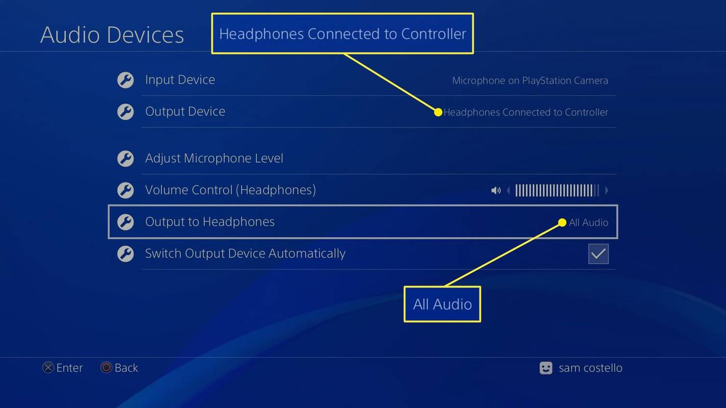Skærmbillede af PS4 lydenheder menu