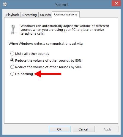 Les comunicacions de so de Windows redueixen el volum d
