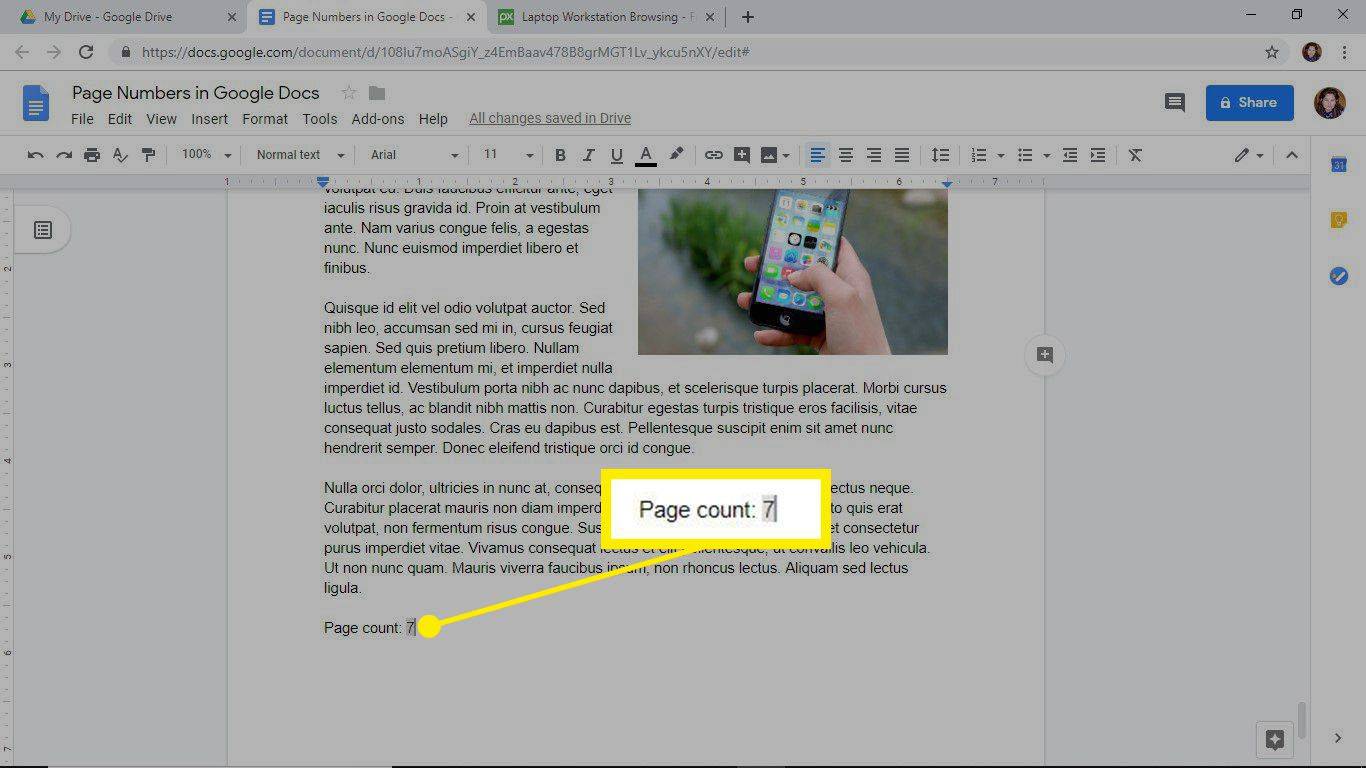 Afegiu un recompte de pàgines a un document a Google Docs
