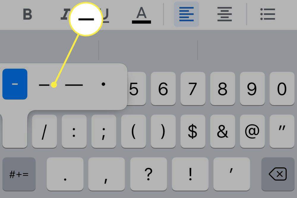 Phím tắt phím gạch nối được sử dụng để tạo dấu gạch ngang trong Google Docs dành cho Android hoặc iOS.