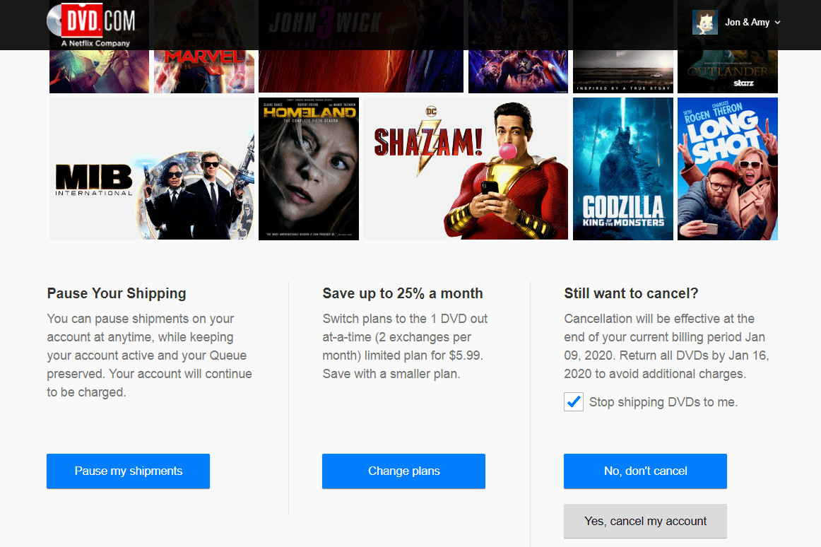 DVD Netflix 확인 취소 화면