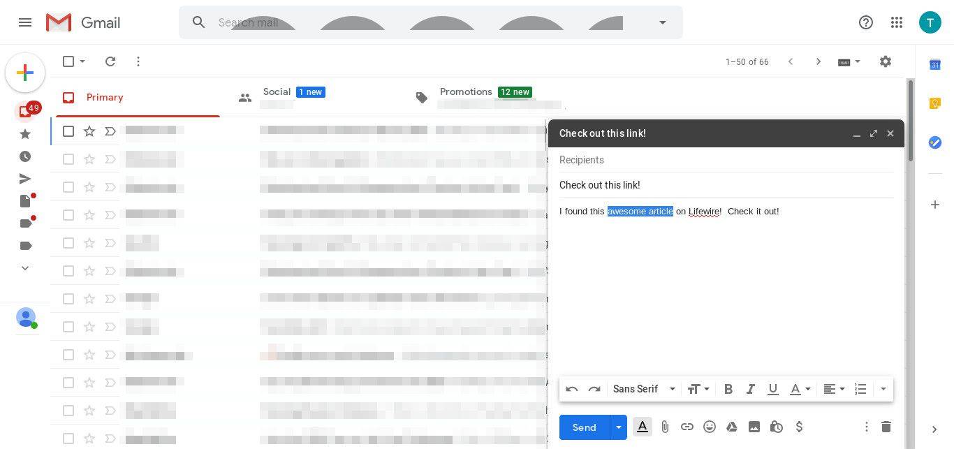 Văn bản đánh dấu Gmail cho liên kết