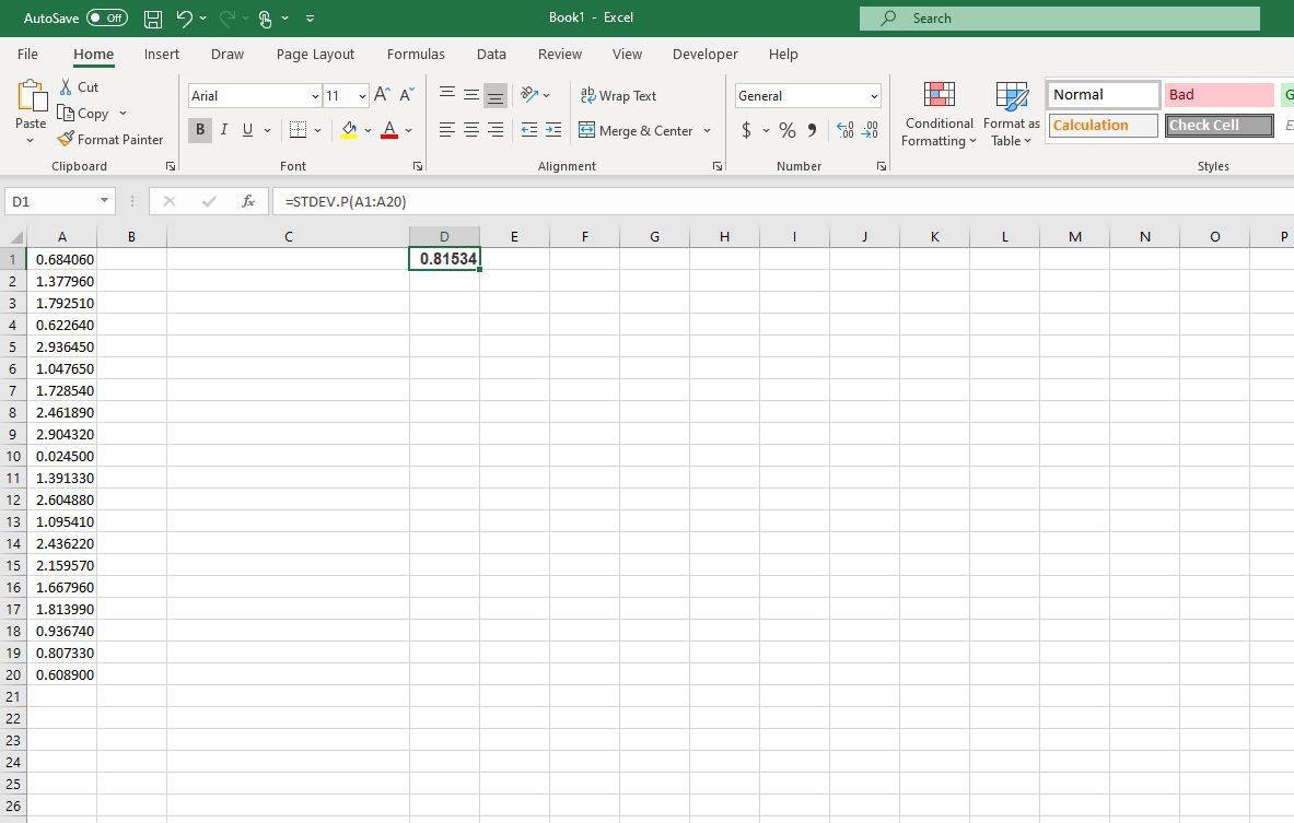 Fórmula de desviació estàndard en Excel