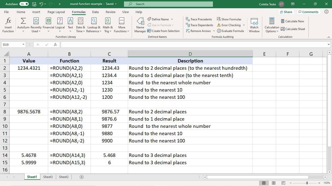 Funkcijas ROUND piemēri programmā Excel