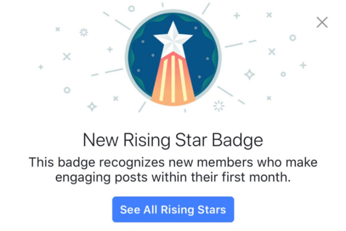 facebook značke Rising Star