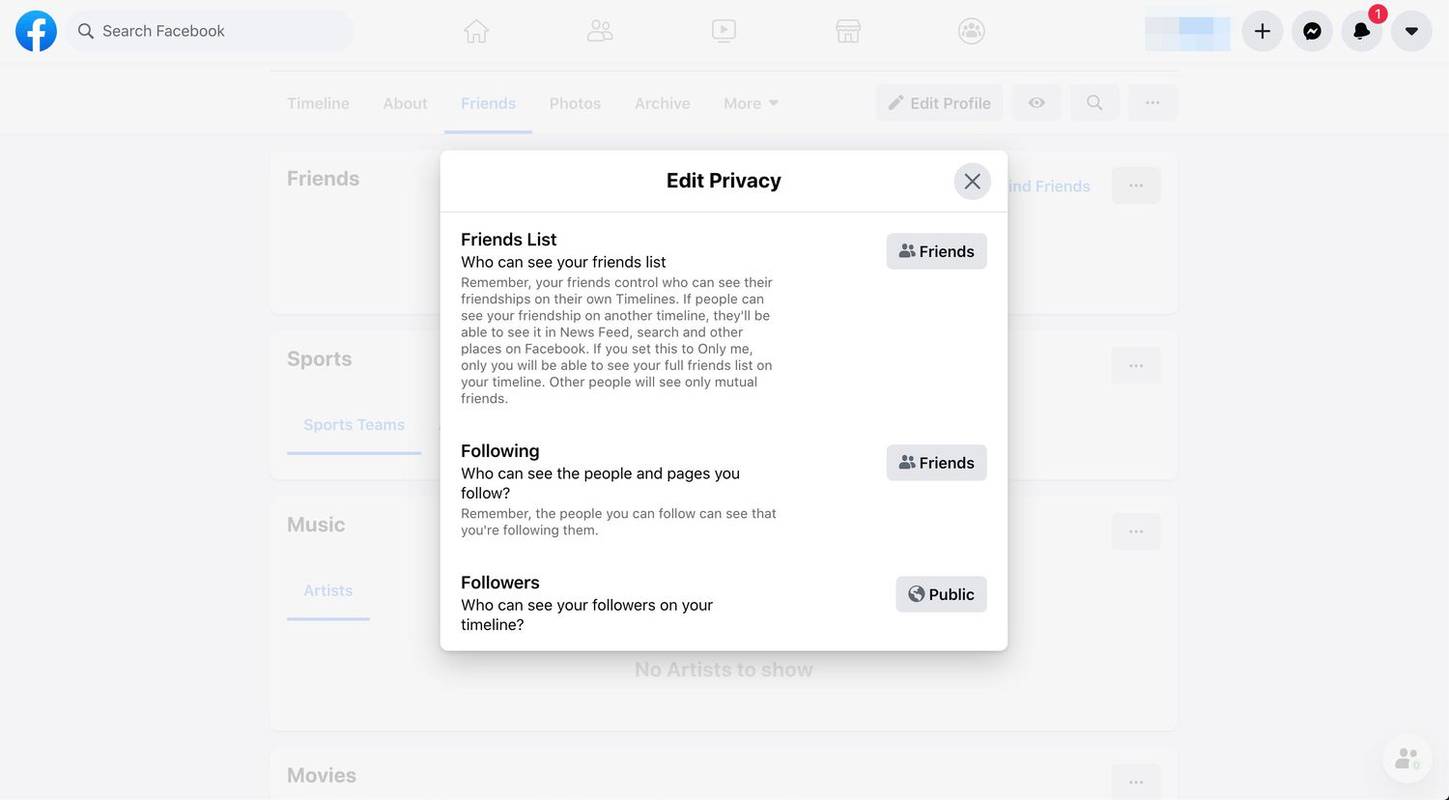 Het scherm Privacy bewerken voor Facebook-vrienden